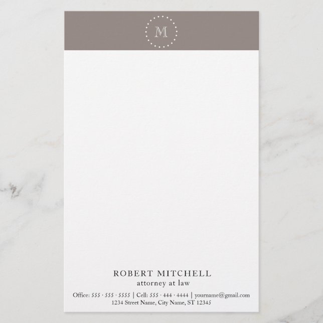 Monogram Brown Elegant Professional Stationery (Front)