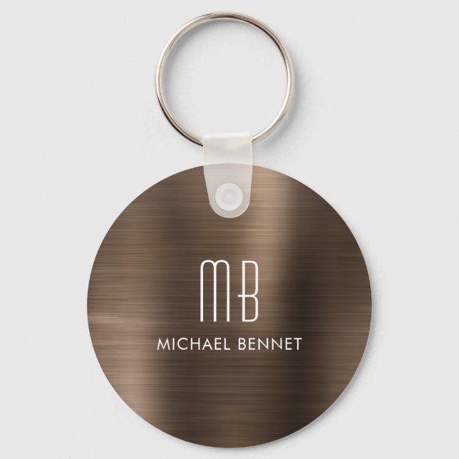 Monogram Brown Faux Brushed Metallic  Key Ring (Front)