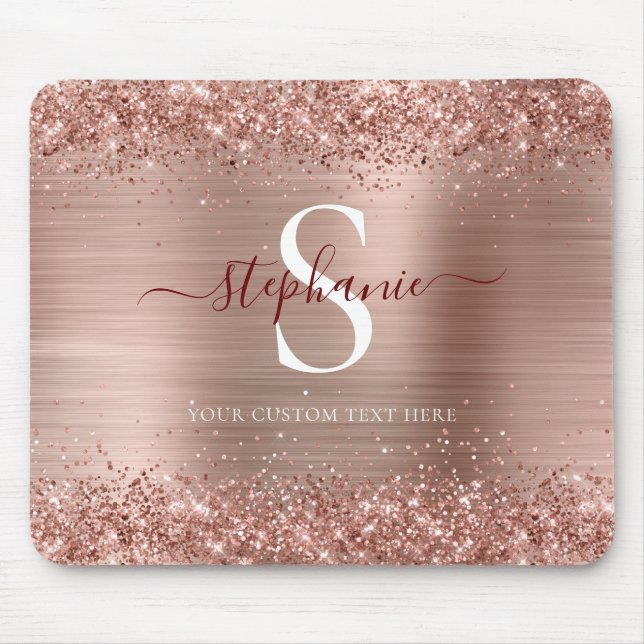 Monogram Brown Faux-Glitter Girly Glam Mouse Mat (Front)