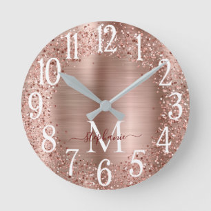 Monogram Brown Faux-Glitter Girly Glam Watch Round Clock