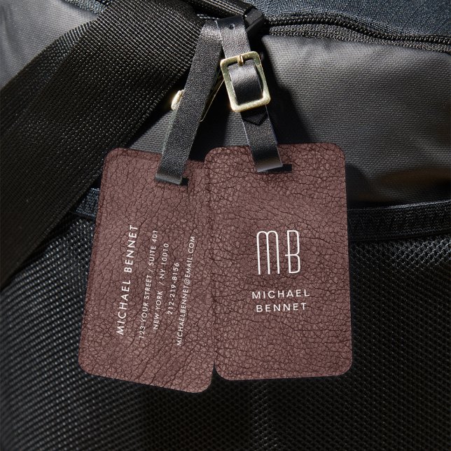 Monogram Brown Faux Leather Texture Luggage Tag (Monogram Brown Faux Leather Texture Luggage Tag)