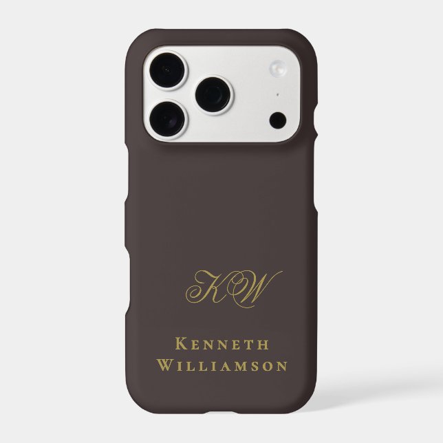 Monogram Brown Gold Initials Name Minimalist Men (Back)