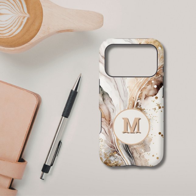Monogram Brown Gold Marble Luxe Abstract Design (Creator Uploaded)