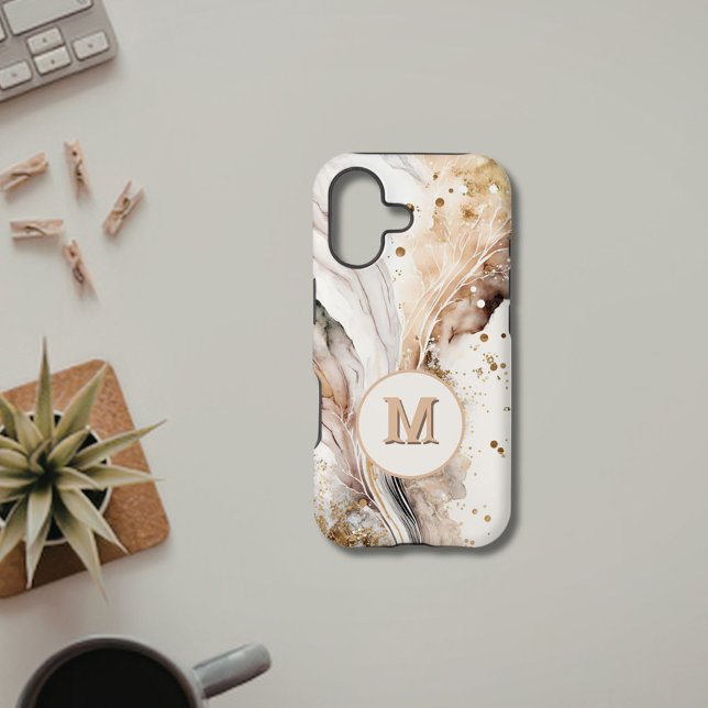 Monogram Brown Gold Marble Luxe Abstract Design (Creator Uploaded)