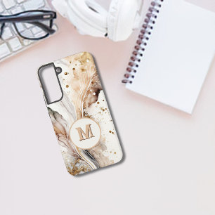 Monogram Brown Gold Marble Luxe Abstract Design Samsung Galaxy Case