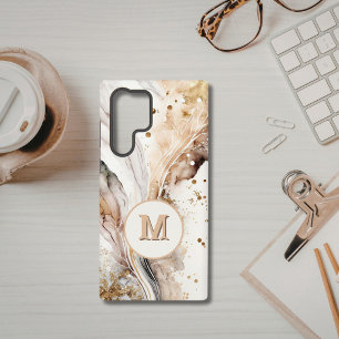 Monogram Brown Gold Marble Luxe Abstract Design Samsung Galaxy Case
