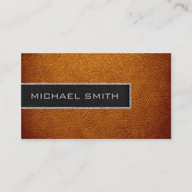 Monogram Brown Leather Look Business Card (Front)