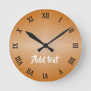Monogram brown leather textured round clock