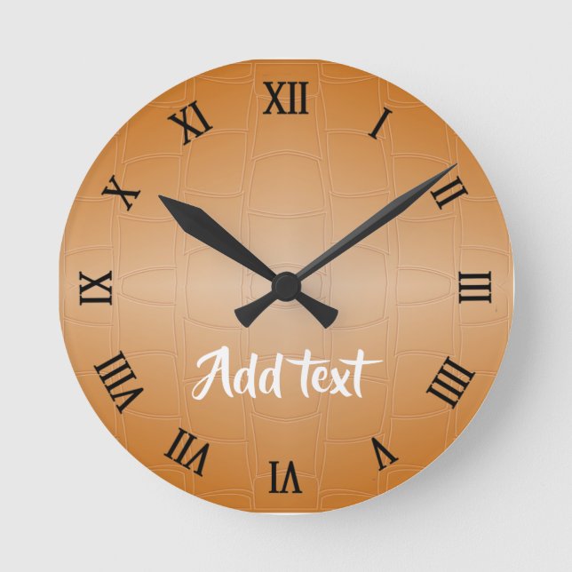 Monogram brown leather textured round clock (Front)