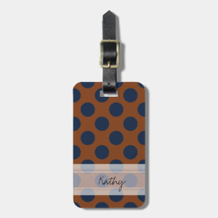 Monogram Brown Navy Blue Chic Polka Dot Pattern Luggage Tag