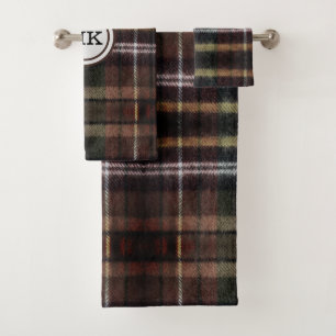 Monogram Brown Plaid  Bath Towel Set