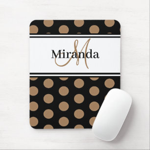 Monogram Brown Polka Dot Black White Script Mouse Mat