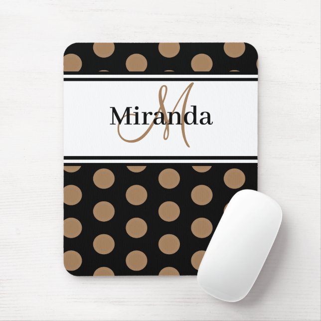 Monogram Brown Polka Dot Black White Script Mouse Mat (With Mouse)