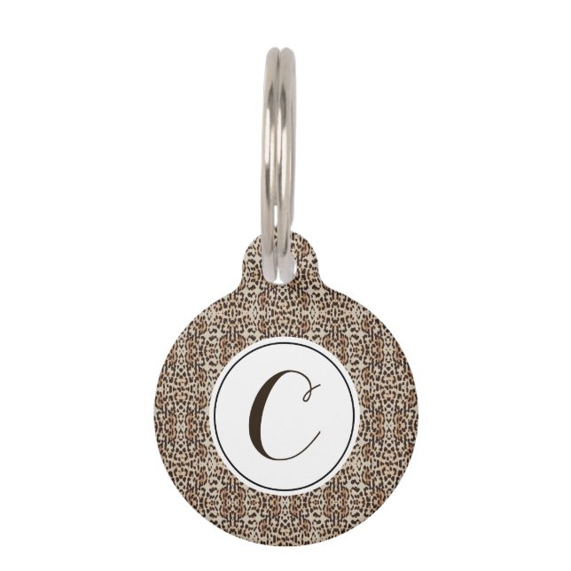 Monogram Brown Spotted Leopard Print Pet Tag (Front)