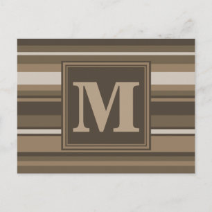 Monogram brown stripes postcard