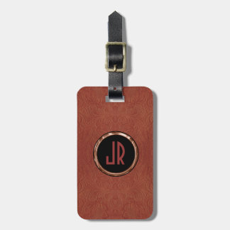 Monogram Brown Suede Leather Floral Design Luggage Tag
