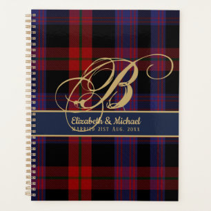 Monogram BROWN Tartan Blue Red Newlyweds Wedding Planner