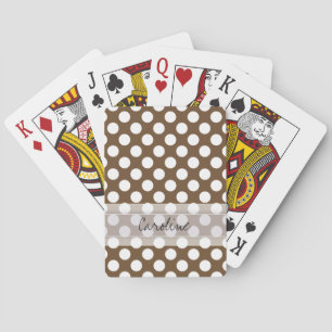 Monogram Brown White Trendy Fun Polka Dot Pattern Playing Cards