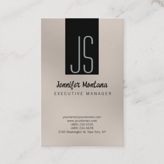 Monogram Browny Beige Black Manager Business Card (Front)