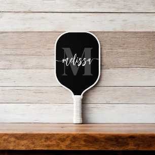 Monogram Brush Calligraphy Black Pickleball Paddle