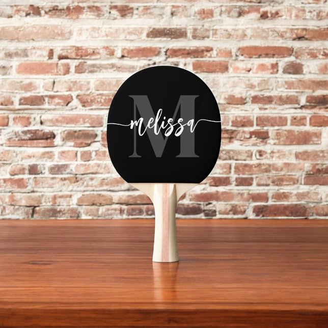 Monogram Brush Calligraphy Black Ping Pong Paddle (Creator Uploaded)