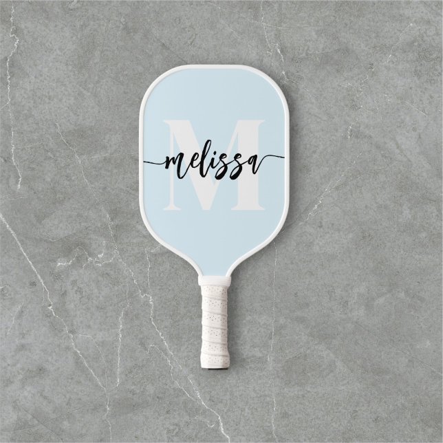Monogram Brush Calligraphy Blue Pickleball Paddle (Creator Uploaded)