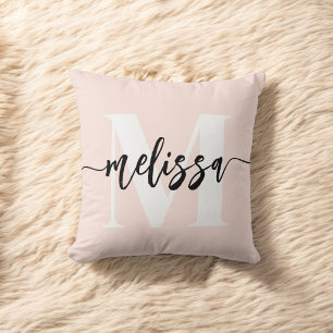 Monogram Brush Calligraphy Blush Pink Cushion