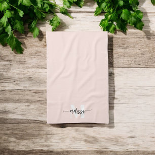 Monogram Brush Calligraphy Blush Pink Tea Towel
