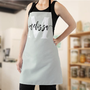Monogram Brush Calligraphy Sage Green Apron