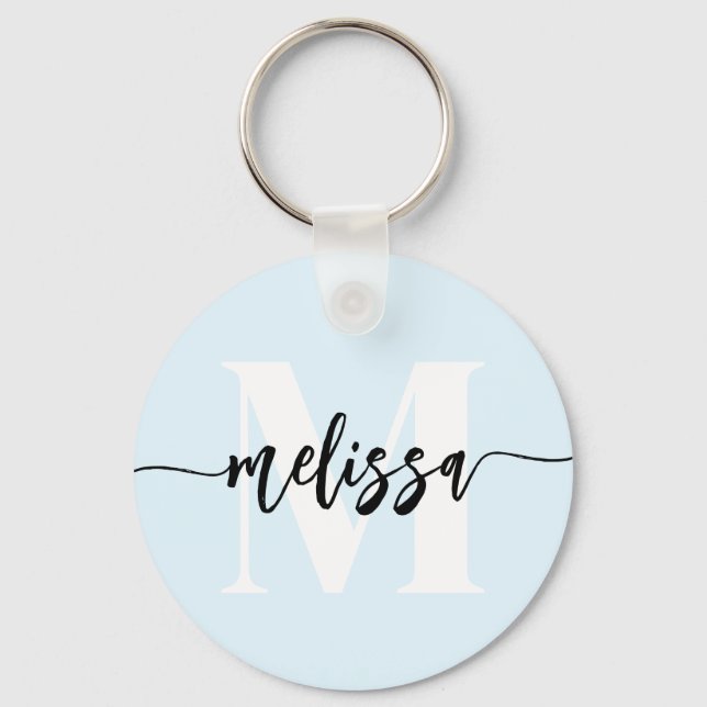 Monogram Brush Handwritten Blue Key Ring (Front)