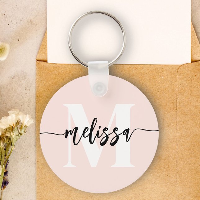 Monogram Brush Handwritten Blush Pink Key Ring (Creator Uploaded)