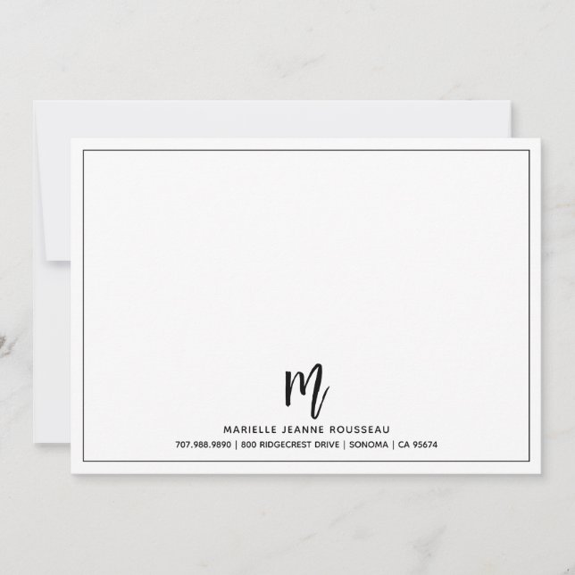 Monogram Brush Script Initial Name Border Card (Front)