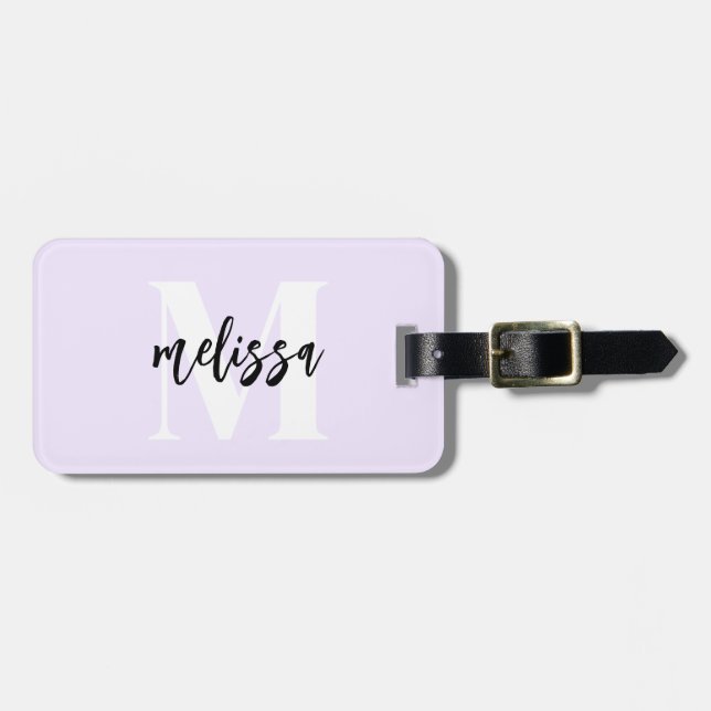 Monogram Brush Script Pastel Purple Luggage Tag (Front Horizontal)