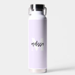 Monogram Brush Script Purple Water Bottle<br><div class="desc">Bold serif monogram combined with brush handwritten calligraphy.</div>