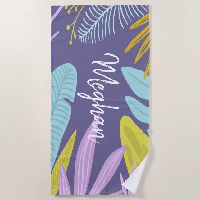Monogram Brush Script | Tropical Beach Towel (Front)