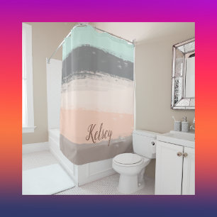 Monogram Brush Strokes Colourful Shower Curtain