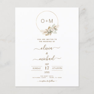 Monogram Budget Tropical Pampas Grass Wedding Flyer