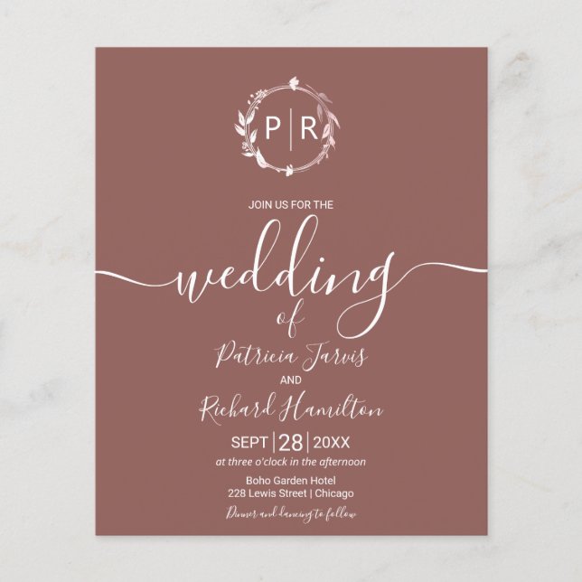 Monogram Budget Wedding Invitations (Front)