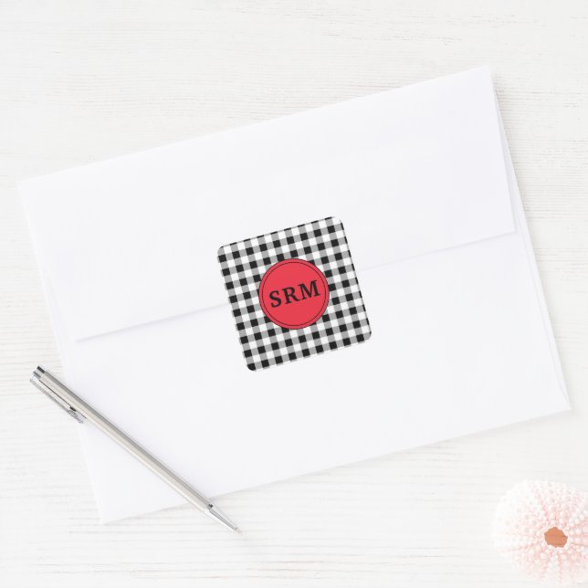 Monogram Buffalo Check 1.5-in Red Square Sticker (Envelope)