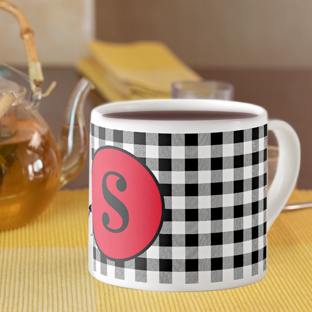 Monogram Buffalo Check & Stylish Red 6oz. Espresso Cup (Creator Uploaded)