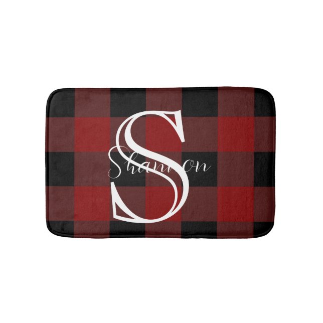 Monogram buffalo plaid bath mat (Front)