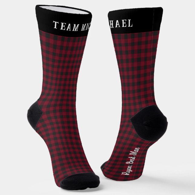 Monogram Buffalo Plaid Groomsmen Socks (Angled)