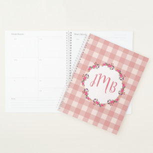 Monogram Buffalo Plaid   Pink Checks & Flowers Planner