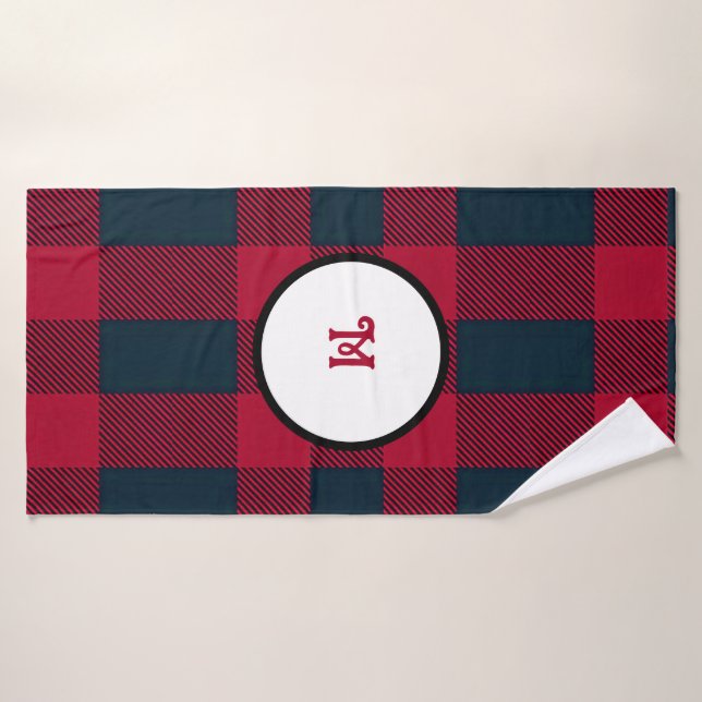 Monogram buffalo plaid Towel (Bath Towel)