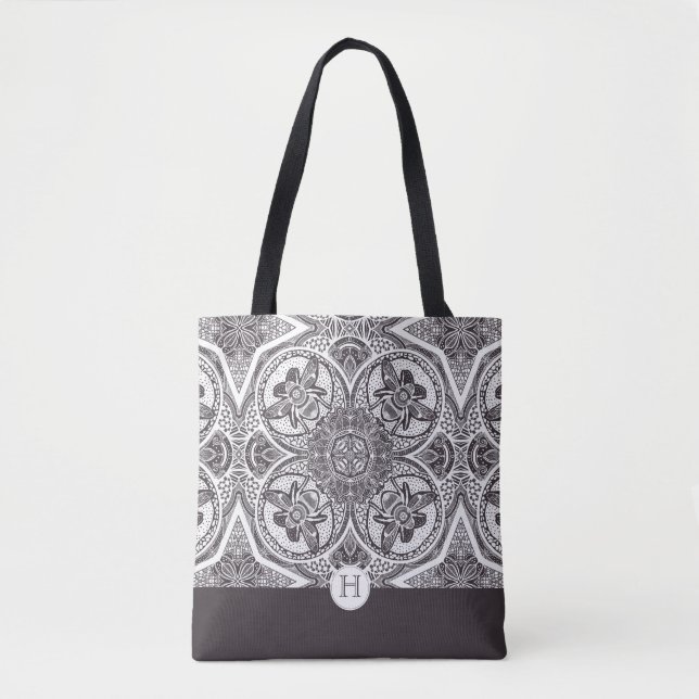 Monogram Bumblebees Mandala Tote Bag (Front)