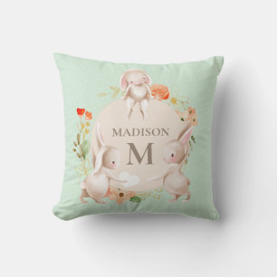 Monogram Bunny Rabbits Floral Baby Personalised Cushion