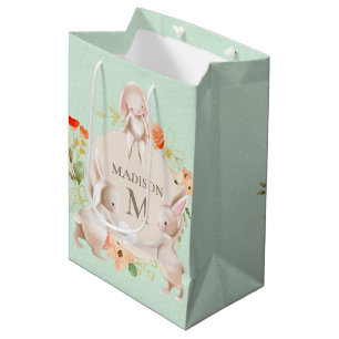 Monogram Bunny Rabbits Floral Baby Personalised Medium Gift Bag