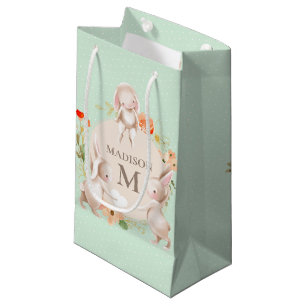 Monogram Bunny Rabbits Floral Baby Personalised Small Gift Bag