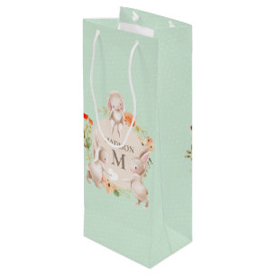 Monogram Bunny Rabbits Floral Baby Personalised Wine Gift Bag