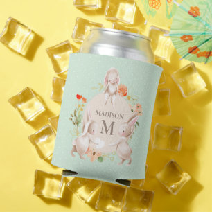 Monogram Bunny Rabbits Floral Easter Personalised Can Cooler